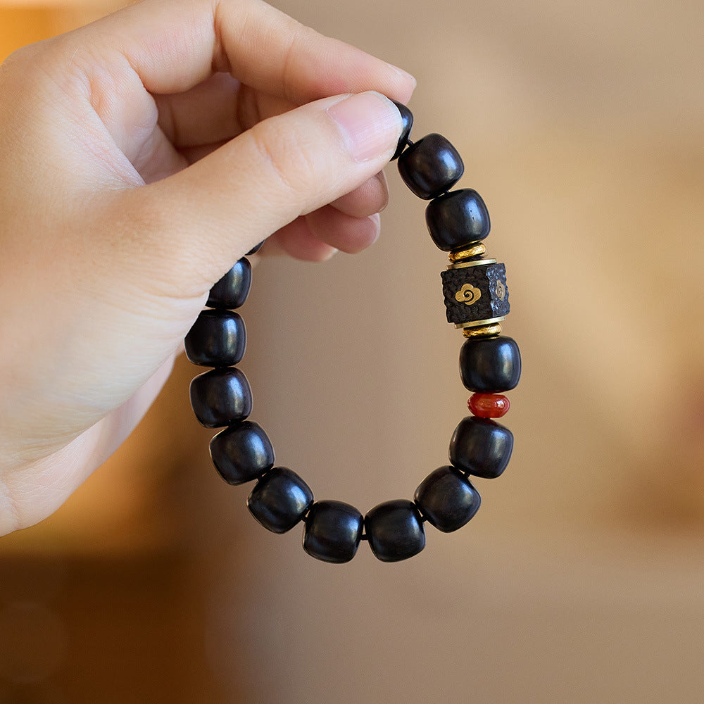 "Harmony & Protection" Red Sandalwood (Ebony) Bracelet with Auspicious Cloud Pendant & Red Agate