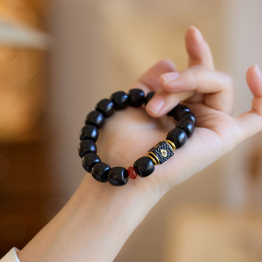 "Harmony & Protection" Red Sandalwood (Ebony) Bracelet with Auspicious Cloud Pendant & Red Agate