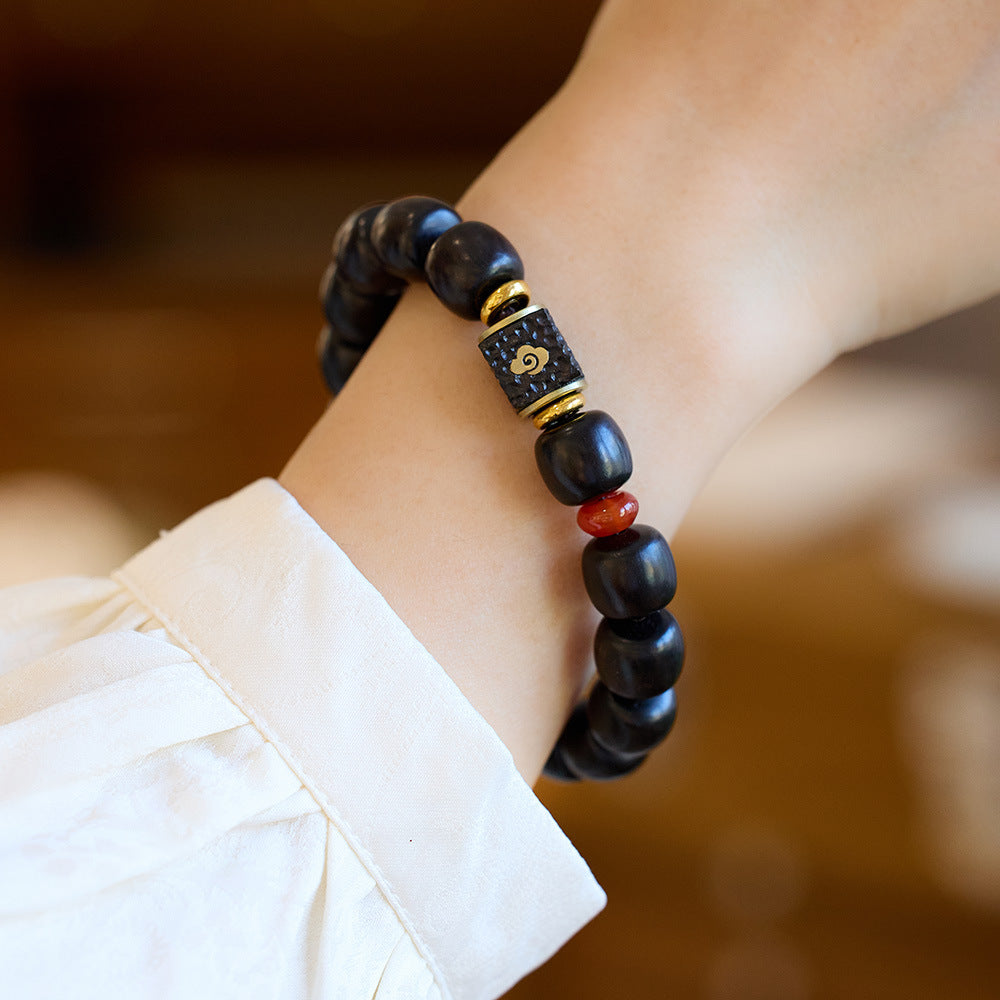 "Harmony & Protection" Red Sandalwood (Ebony) Bracelet with Auspicious Cloud Pendant & Red Agate